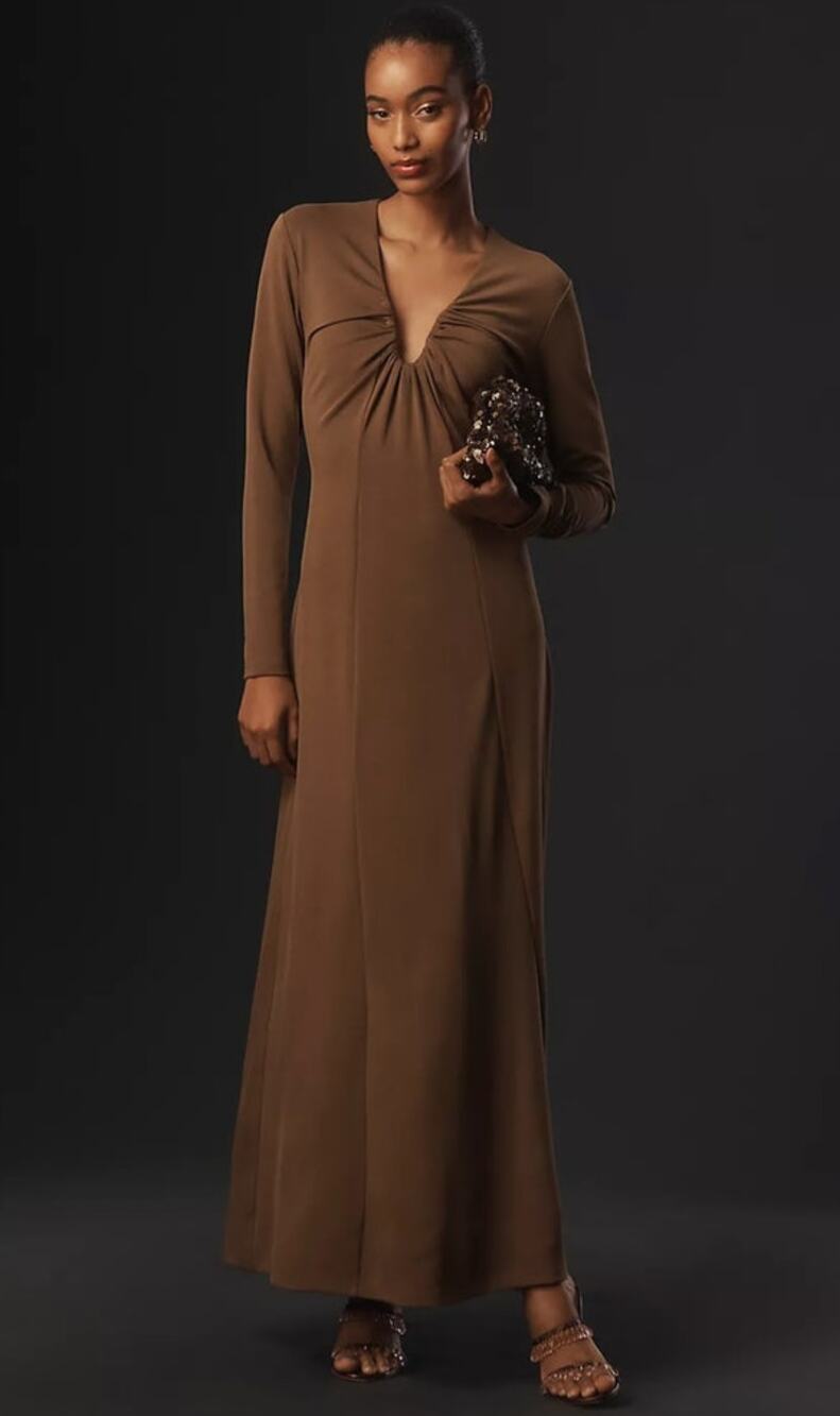 Dolan Left Coast Long-Sleeve Plunge Knit Maxi Dress Size M